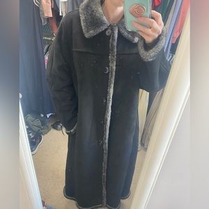 - Faux Fur Lined Trench Black Jacket Size XL
